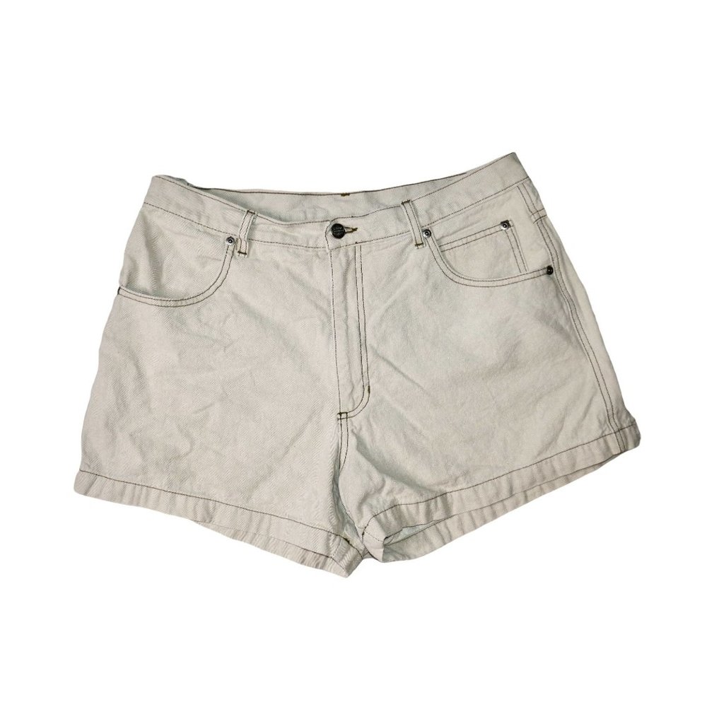 Womens Harley Davidson Light Tan Denim Shorts Y2K Size 16 Pocket Embroidered - Picture 1 of 8